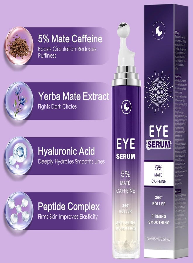 YAFUSIPE Caffeine Eye Serum for Puffy Dark Circles, Instant Depuffing Under Eye Treatment Anti-Aging Firming Undereye Serum with Roller for Wrinkles Bags Fine Lines Brightening Christmas 0.5 Floz - Image 5